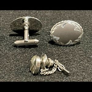 Vintage Sterling Silver Cuff Links and Tie Pin Set by Anson